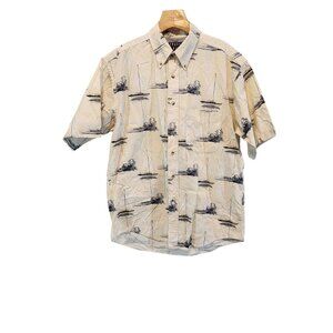 Trader Bay Hawaiian Sailboats Shirt Short Sleeve Pocket Mens Medium EUC